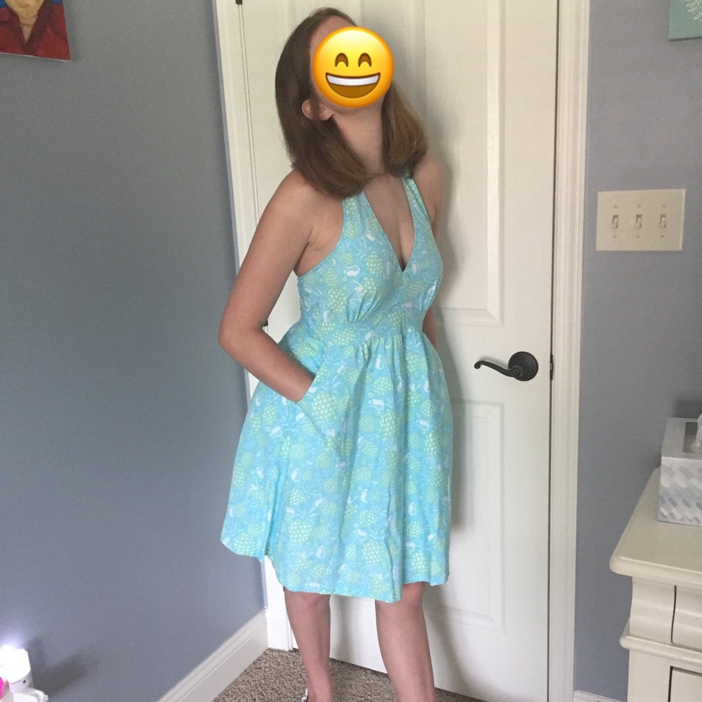 Vineyard Vines turquoise pineapple halter dress